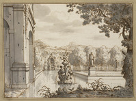 R 071
<br/>
Parkgezicht met fontein, waterval en beelden
<br/>
<em>Grave, Josua de (1643-1712)</em>